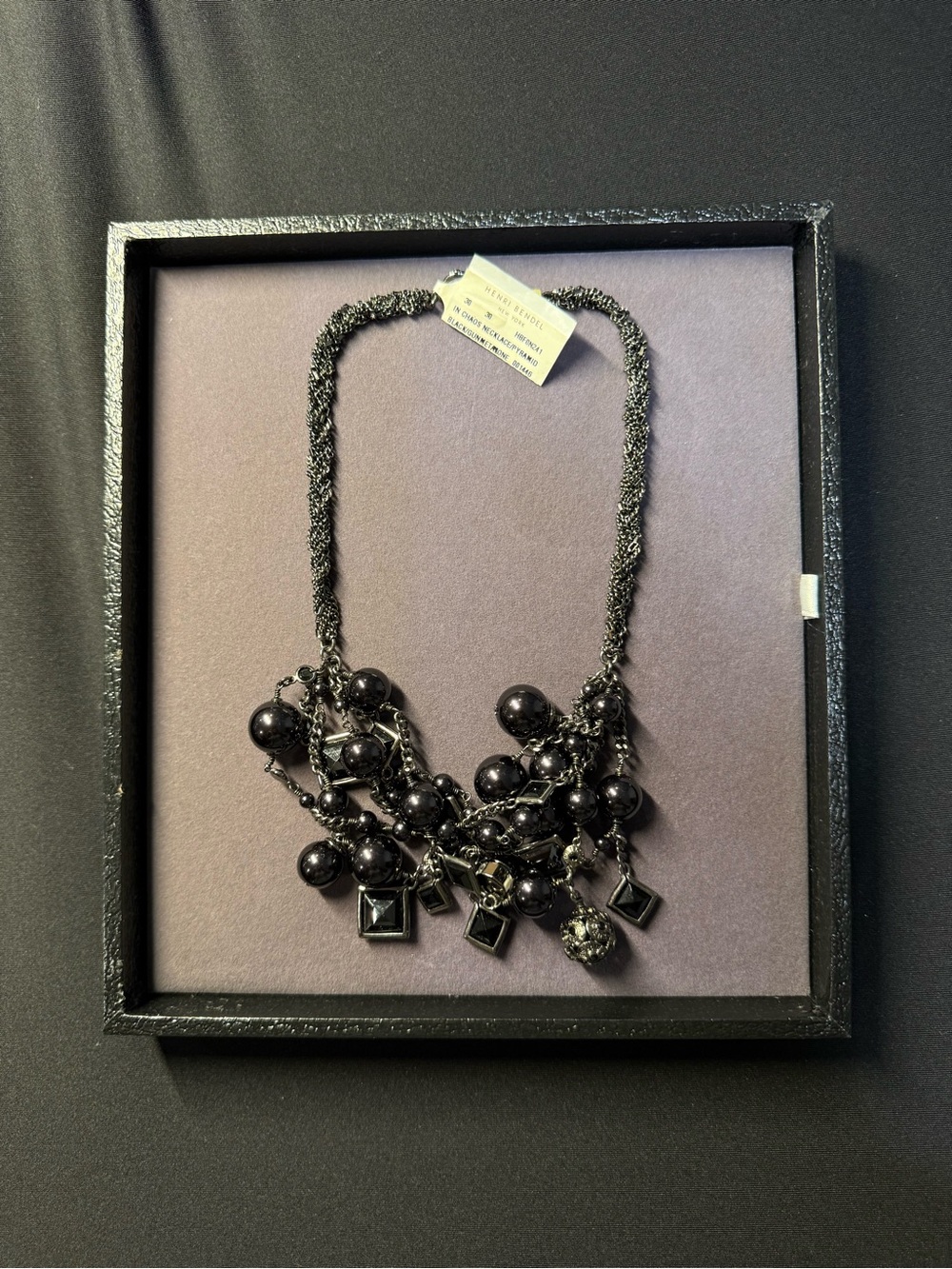 Henri Bendel In Chaos Black Gunmetal Pyramid Statement Necklace